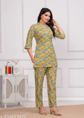 Vibrant floral cotton pajama set, traditional Jaipuri block prints, breathable for nighttime comfort